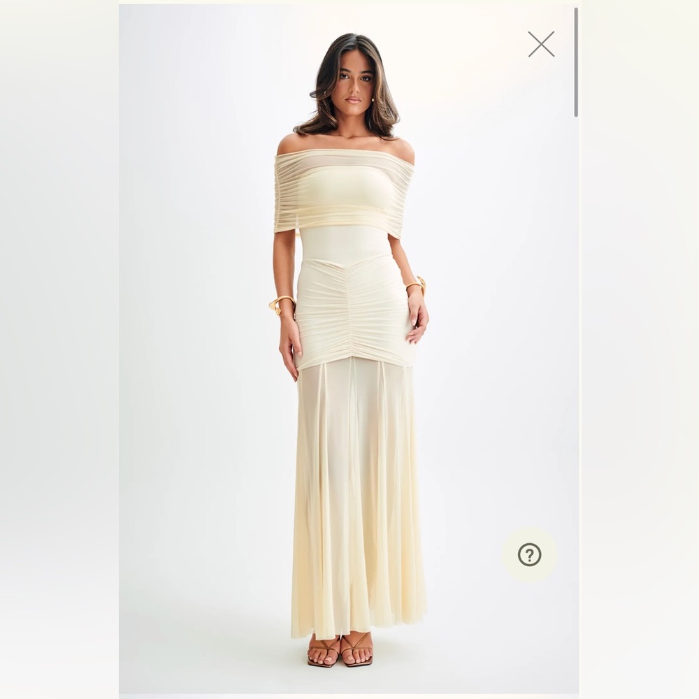 Meshki Cream Off-Shoulder Backless Dress